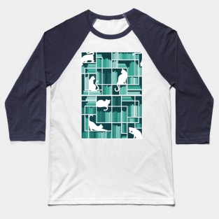 Rainbow bookshelf // monochromatic mint white shelf and library cats Baseball T-Shirt